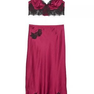 Victoria’s Secret Elegant Lace Trim Satin Sleepwear Set